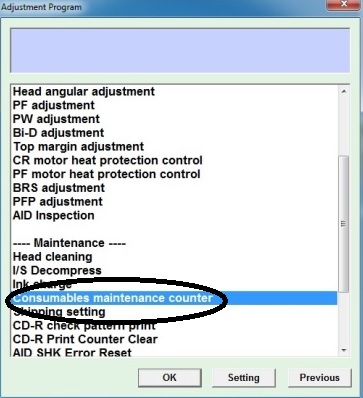 выбираем Consumables maintenance counter